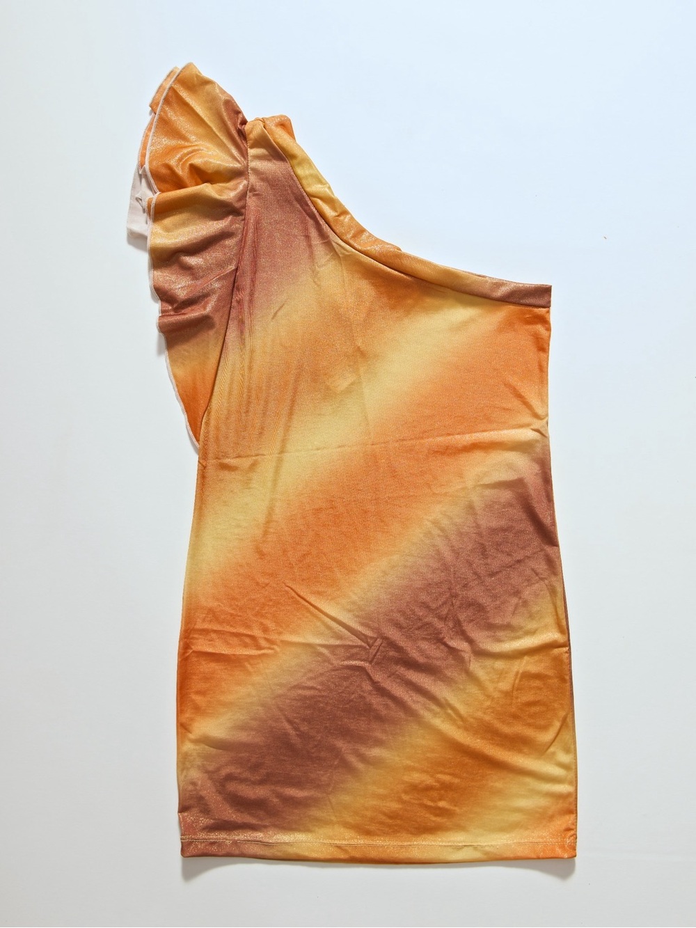 One-Shoulder Ruffle sparkling mini dress in Sunset Ombre